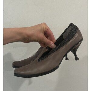 CYDWOQ Womens USA Handmade Pointed Toe low heel shoes 36.5 5.5 6 6.5 Taupe Black